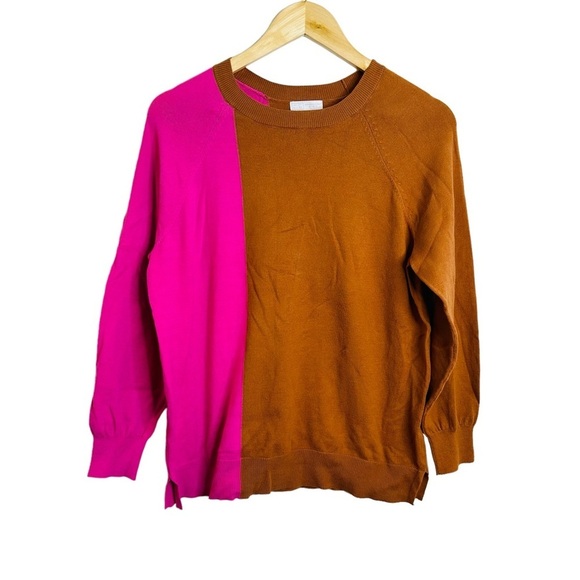 14th & Union Colorblock Sweater Pink Brown Two‎ Tone Striped size M Petite - Picture 1 of 7